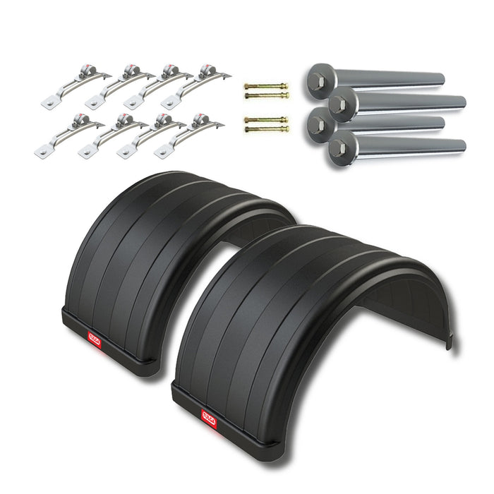 Complete Dually Truck Fender Kit (2-Pack) 21x39x21” Heavy-Duty Mudguards for Dodge, Ford, Chevy/GMC Flatbed, Chassis Cab Trucks & Trailers Fits Up to 19.5” Tires